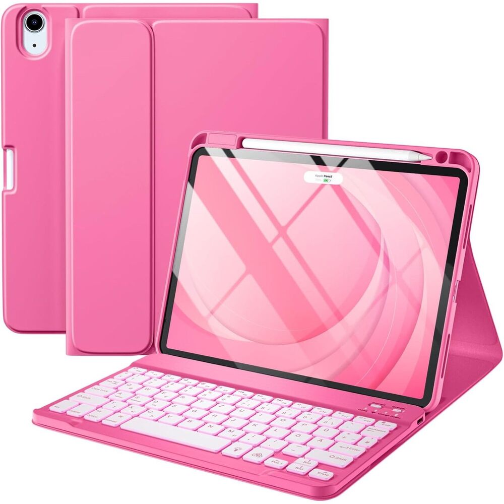 Harvopu iPad Air 11" M4 M2 Case with Keyboard & Pencil Holder Hot Pink